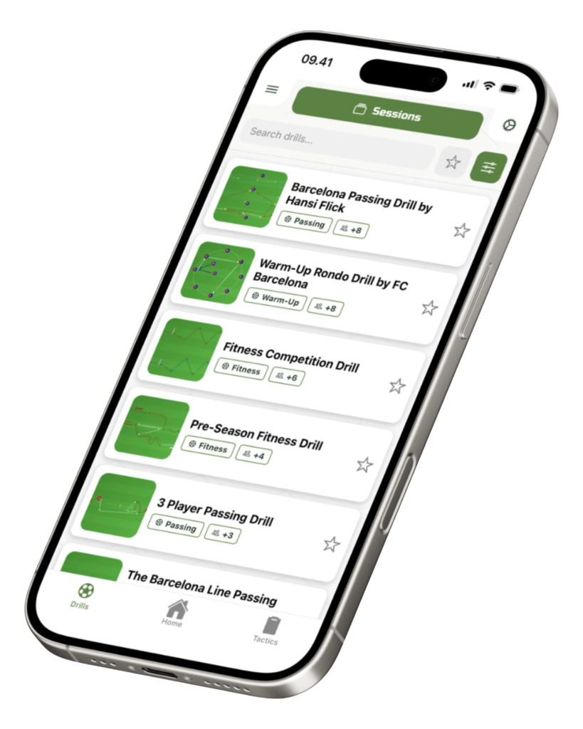 Drill library in the Onside Training app on an iPhone